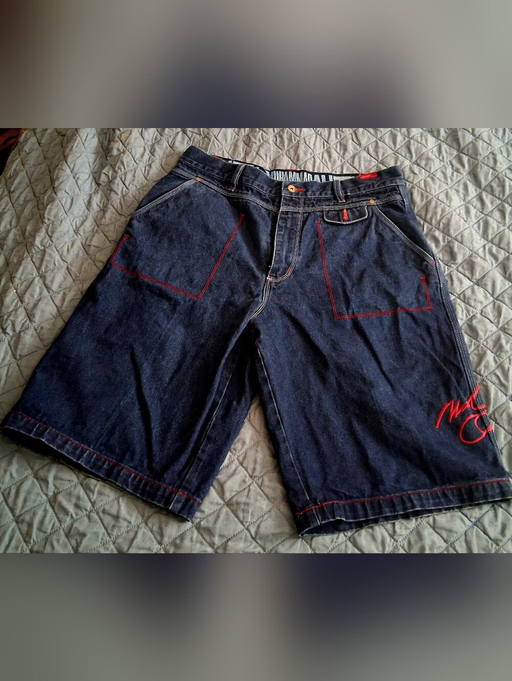 Platinum FUBU Limited Edition Muhammad Ali Denim Shorts. Size 38 RARE Y2Y - Picture 2 of 5